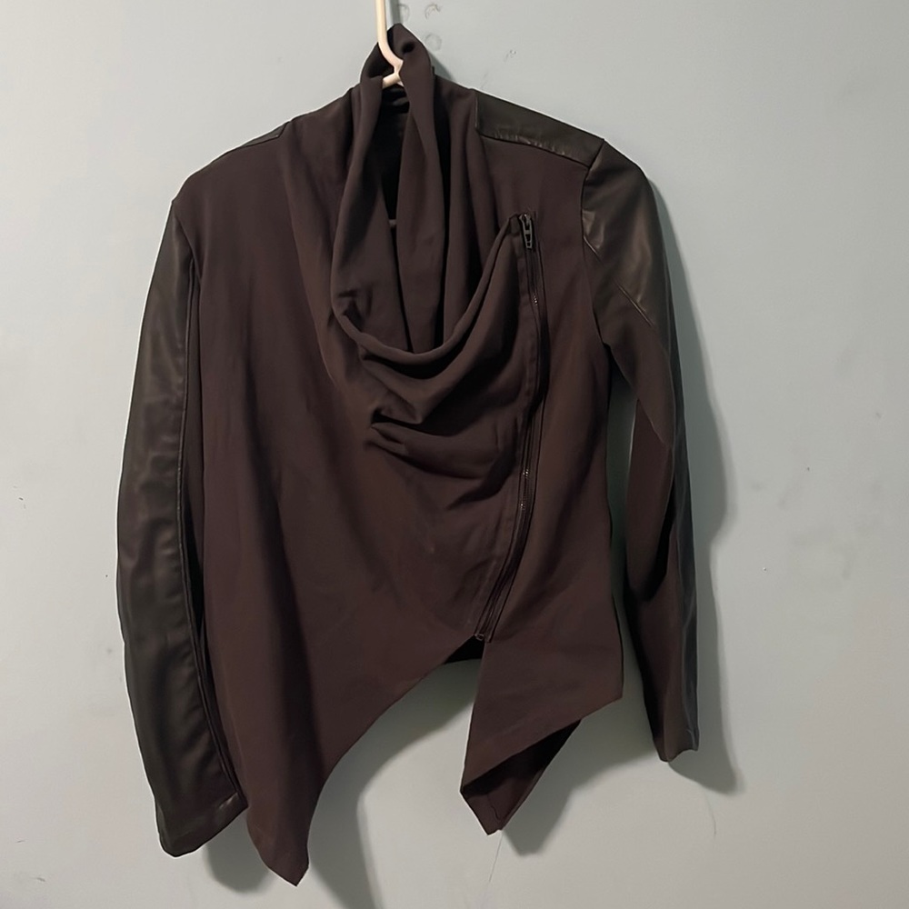 Blank NYC faux leather sweatshirt jacket gray brown size XS